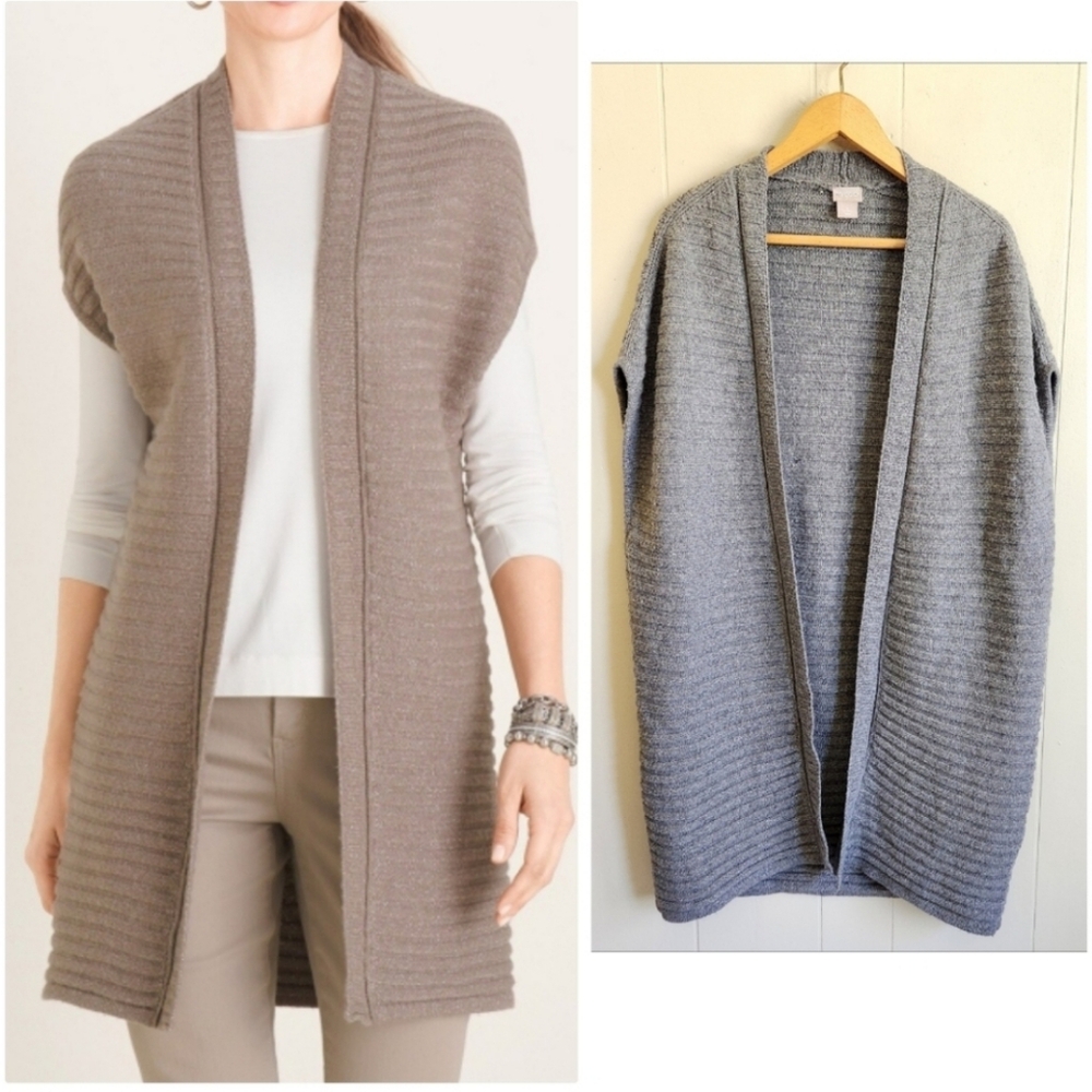 Chico's Size LG (2) Gray Sleeveless Long Open Cardigan